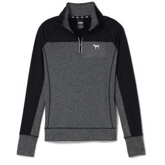 PINK Victoria’s Secret Ultimate Half Zip Jacket Black Gray Marled Size Small - Picture 1 of 7
